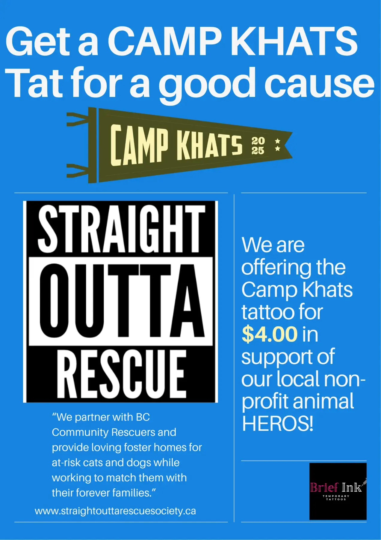 Camp Khats tattoo fundraiser supporting local animal rescue.